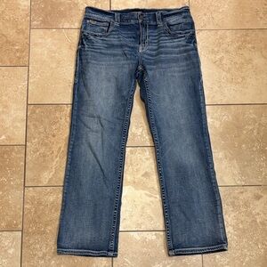 Men’s Buckle Black Bootcut Cotton Blend Denim Blue Jeans Size 34 X 32